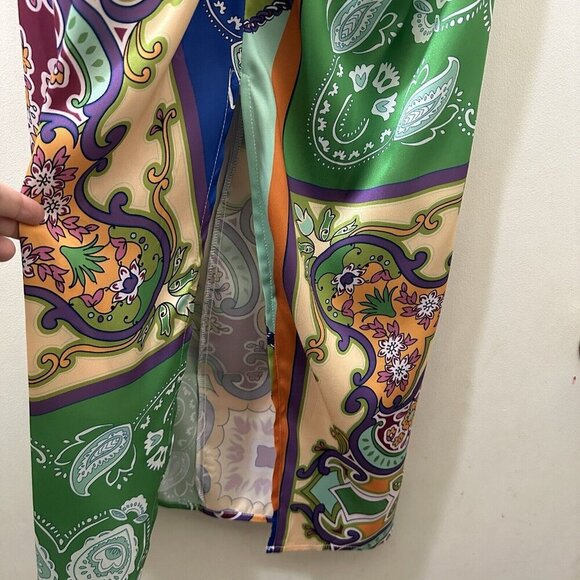 2/$30 Micas Maxi Skirt Size M Boho Resortwear Retro 70s Draped Ruched Colorful - Picture 7 of 11